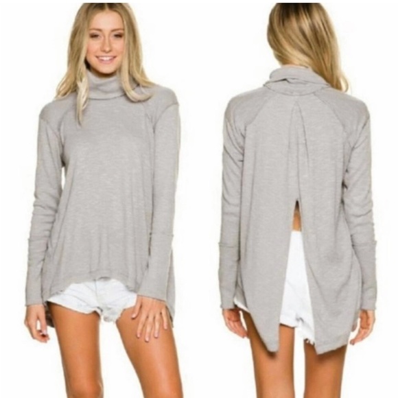 Free People Cocoon Cowl Neck Split Back Charcoal‎ Grey Turtleneck - Size Medium - Picture 6 of 12